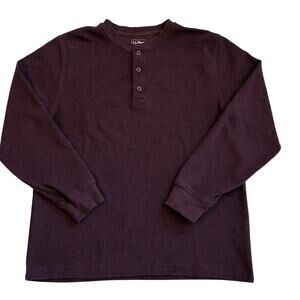 LL Bean Unshrinkable Shirt Mens Sz Medium Red Henley Mini Waffle Traditional Fit